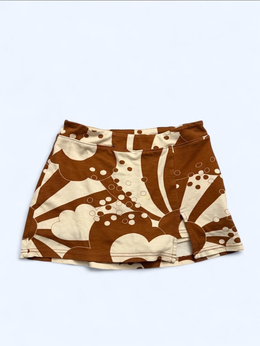 Urban Outfitters Brown and Cream Retro Graphic Mini Skirt